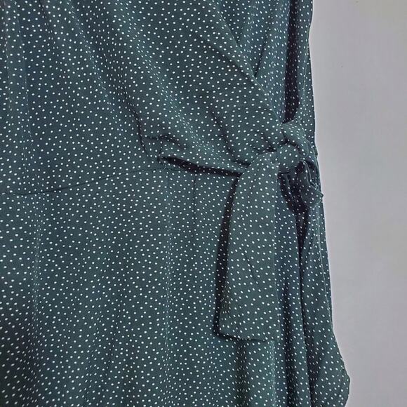 LOFT | Dark Green Polka Dot Tie Side Faux Wrap Dress - Picture 7 of 11